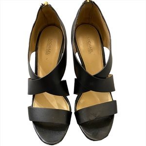 Michael Kors Black Leather 5 inch Wedge - Size 8